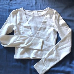 White V-Neck Long Sleeve